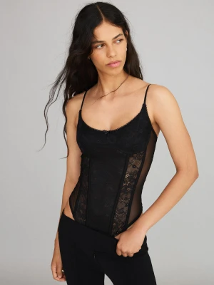 Bershka Body Na Ramiączkach Z Koronką Kobieta Czarny
