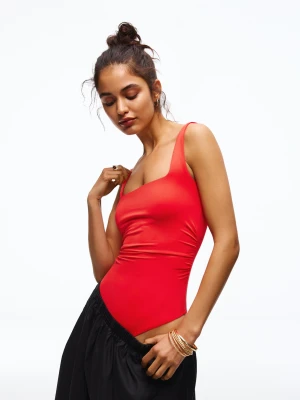 Bershka Body Na Ramiączkach Z Kwadratowym Dekoltem Kobieta Koralowy