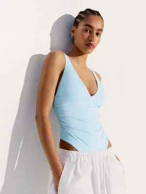 Bershka Body Na Ramiączkach Z Marszczeniem Kobieta Jasnoniebieski