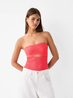 Bershka Body Typu Bandeau Z Wycięciem Kobieta Czerwony