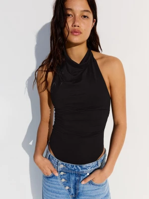 Bershka Body Z Dekoltem Halter Kobieta Czarny