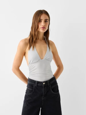 Bershka Body Z Dekoltem Halter Kobieta Srebrny