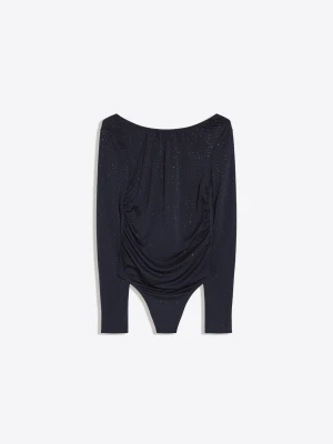 Bershka Body Z Długim Rękawem, Błyszczące, Tył Otwarty Kobieta Niebieski