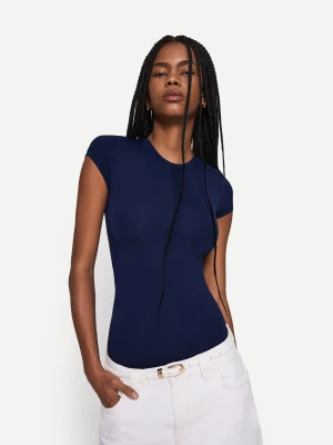Bershka Body Z Krótkim Rękawem Kobieta Granatowy