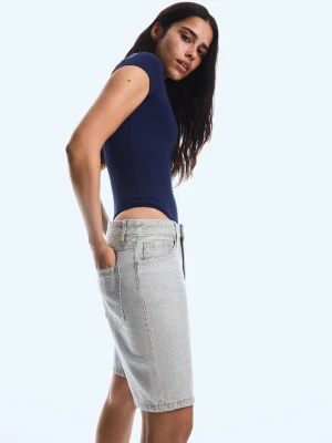 Bershka Body Z Krótkim Rękawem Kobieta Granatowy