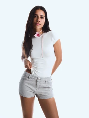 Bershka Body Z Krótkim Rękawem Kobieta Kremowy