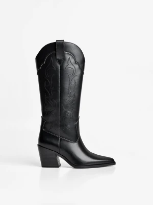 Bershka Botki Kowbojki Na Obcasie Z Haftami Kobieta Czarny