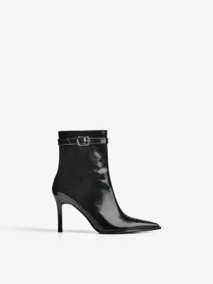 Bershka Botki Na Obcasie Z Paskiem I Sprzączką Kobieta Czarny