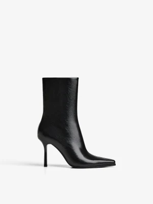 Bershka Botki Na Obcasie Z Tłoczeniem Kobieta Czarny