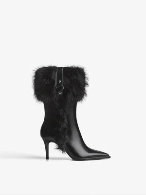 Bershka Botki Na Obcasie Ze Zdobieniem Z Włosia Kobieta Czarny