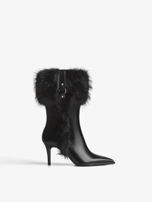 Bershka Botki Na Obcasie Ze Zdobieniem Z Włosia Kobieta Czarny