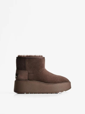 Bershka Botki Na Platformie Z Futerkiem Kobieta Brązowy
