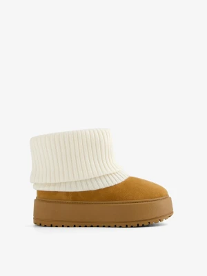 Bershka Botki Na Platformie Z Nakładką Na Cholewkę W Stylu Skarpety Kobieta Wielbłądzi