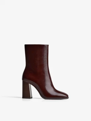 Bershka Botki Na Szerokim Obcasie Kobieta Rubinowy