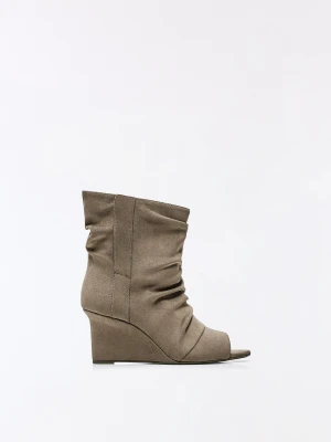 Bershka Botki Peep Toe O Kroju Slouchy Kobieta Szarobrązowy