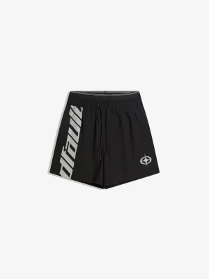 Bershka Boxy Kostium Kąpielowy Z Podwójnym Pasem I Nadrukiem Mężczyzna Czarny