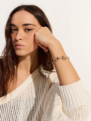 Bershka Bransoletka Z Łańcucha I Kamieni Kobieta Złoty