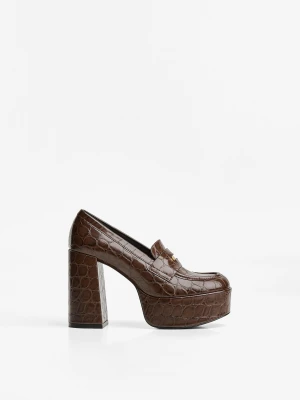 Bershka Buty Na Obcasie Typu Mokasyny Na Platformie Kobieta Brązowy