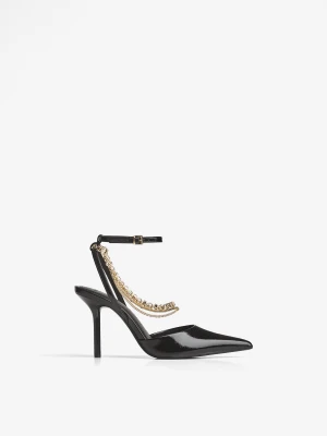 Bershka Buty Na Obcasie Z Łańcuszkami Kobieta Czarny