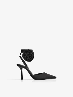 Bershka Buty Na Obcasie Z Ozdobą W Kształcie Kwiatu Kobieta Czarny