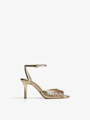 Bershka Buty Na Obcasie Z Rozcięciem Kobieta Złoty
