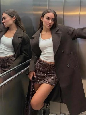 Bershka Cekinowa Spódnica Mini Kobieta Brązowy