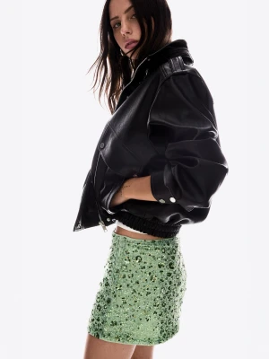 Bershka Cekinowa Spódnica Mini Kobieta Zielony