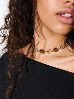 Bershka Choker Z Biżuteryjnymi Zdobieniami Kobieta Złoty