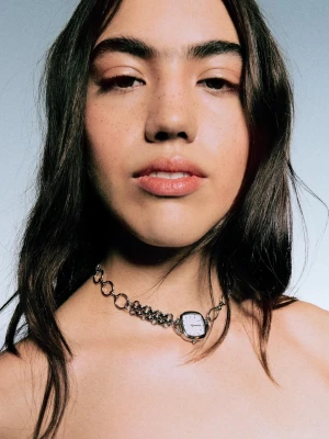 Bershka Choker-Zegarek Z Edycji Signature Kobieta Srebrny