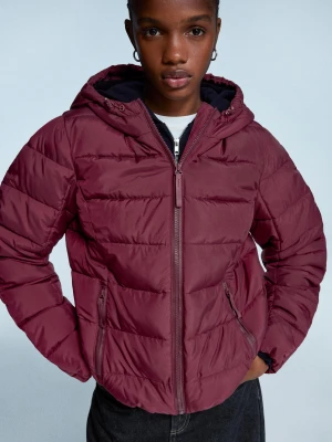 Bershka Cienka Pikowana Kurtka Wodoodporna Kobieta Bordowy