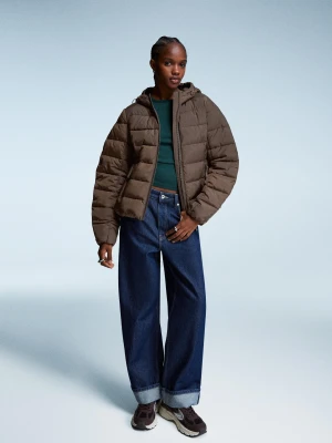 Bershka Cienka Pikowana Kurtka Wodoodporna Kobieta Brązowy