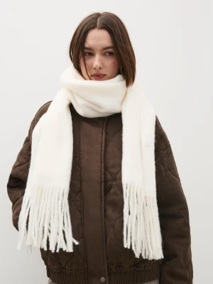 Bershka Cienki Szalik Z Frędzlami Kobieta Biały