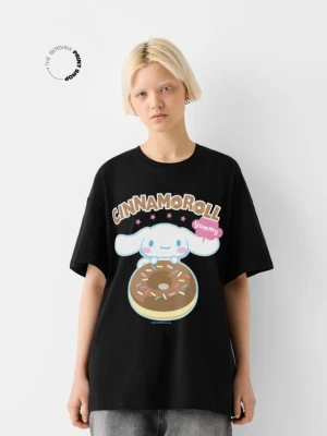 Bershka Cinnamoroll – Koszulka Oversize Z Krótkim Rękawem I Nadrukiem Kobieta Czarny