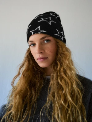Bershka Czapka Beanie Z Dzianiny W Gwiazdy Kobieta Czarny