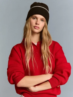 Bershka Czapka Beanie Z Kontrastem I Wełną Kobieta Brązowy