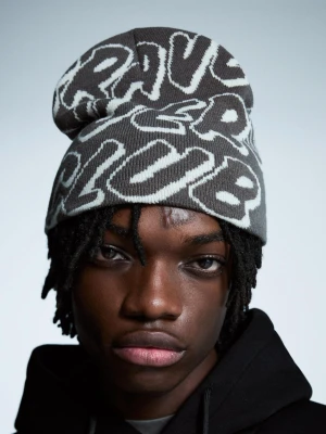 Bershka Czapka Beanie Z Nadrukiem Mężczyzna Czarny