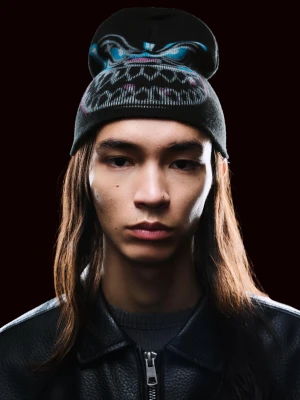 Bershka Czapka Beanie Z Nadrukiem Mężczyzna Czarny