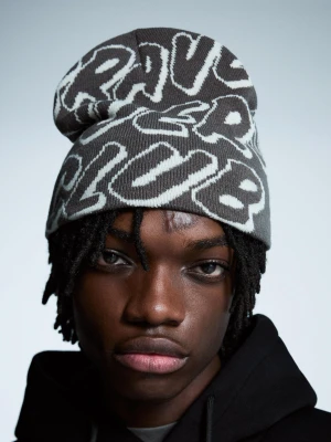 Bershka Czapka Beanie Z Nadrukiem Mężczyzna Czarny