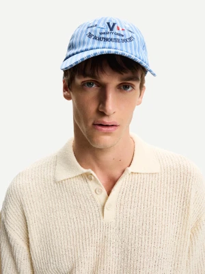 Bershka Czapka W Paski Z Haftem Mężczyzna Niebieski
