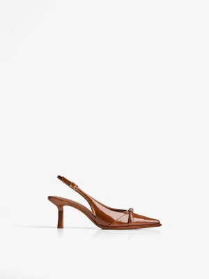 Bershka Czółenka Na Kocie Obcasie Z Paskiem I Sprzączką Kobieta Brązowy