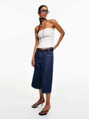 Bershka Denimowe Bermudy Baggy Kobieta Granatowy