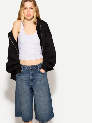 Bershka Denimowe Bermudy Baggy Kobieta Niebieski