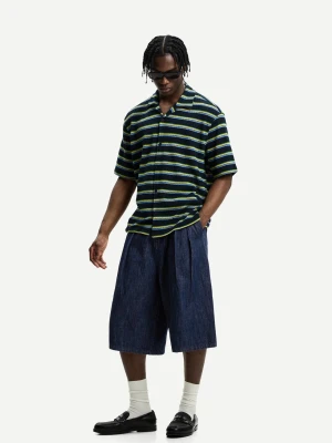 Bershka Denimowe Bermudy Baggy Mężczyzna Granatowy
