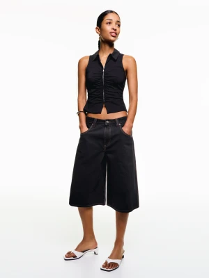 Bershka Denimowe Bermudy Jortsy Kobieta Czarny