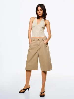 Bershka Denimowe Bermudy Jortsy Kobieta Piaskowy