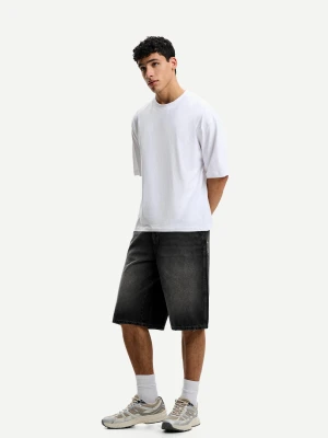 Bershka Denimowe Bermudy Skater Mężczyzna Czarny