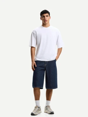Bershka Denimowe Bermudy Skater Mężczyzna Granatowy