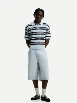 Bershka Denimowe Bermudy Skater Mężczyzna Jasnoniebieski