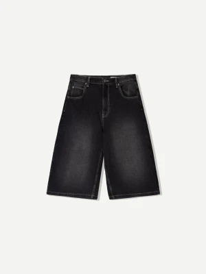 Bershka Denimowe Jortsy Bermudy Super Baggy Mężczyzna Czarny