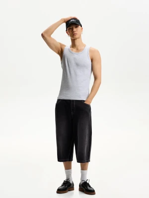 Bershka Denimowe Jortsy Bermudy Super Baggy Mężczyzna Czarny